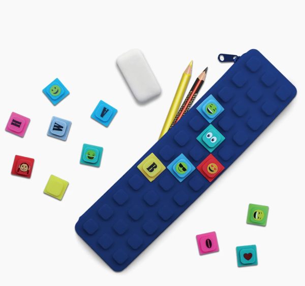 Customizable Pencil Case with Cubes - Navy Blue Fashion