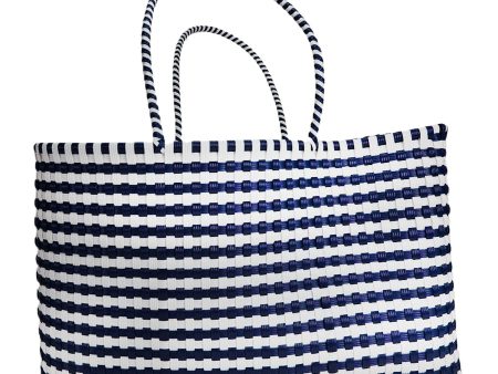 Colors For Good Jumbo Recycled Woven Tote Bag - Blue & White Hot on Sale