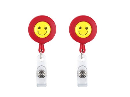 2 PCS ID Easy-to-pull Buckle Smiling Face Holder Name Tag Card Key Badge Retractable Holder Belt Clips(Red) Discount