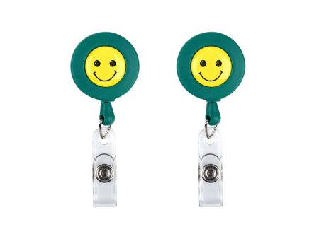 2 PCS ID Easy-to-pull Buckle Smiling Face Holder Name Tag Card Key Badge Retractable Holder Belt Clips(Green) Online