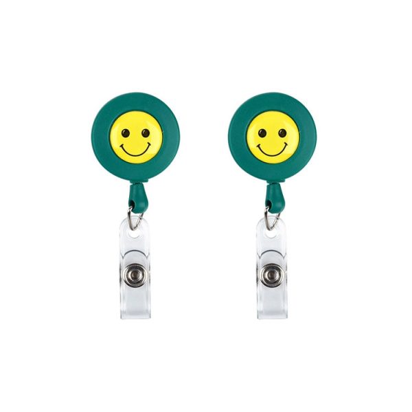 2 PCS ID Easy-to-pull Buckle Smiling Face Holder Name Tag Card Key Badge Retractable Holder Belt Clips(Green) Online