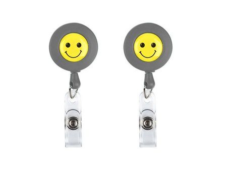 2 PCS ID Easy-to-pull Buckle Smiling Face Holder Name Tag Card Key Badge Retractable Holder Belt Clips(Gray) For Discount