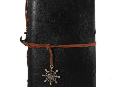 Spiral Notebook Diary Notepad Vintage Pirate Anchors PU Leather Stationery Gift Traveler Journal, Paper Size:S(Black) Online Hot Sale